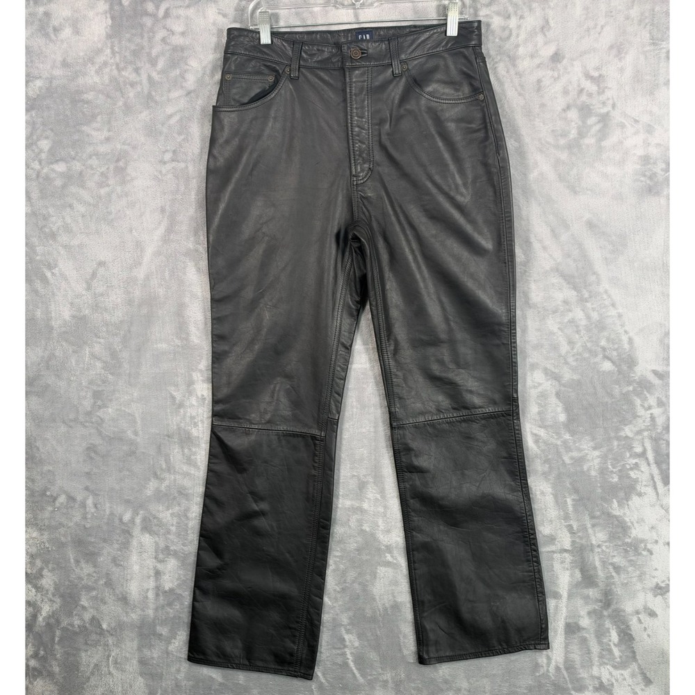 Vintage Gap Genuine Leather Pants Mens 32R Black Y2K 90s Straight VTG Biker